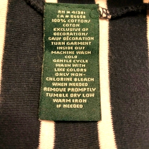 Lauren Ralph Lauren ClassicTee 3/4 Sleeve Pullover Striped Top Navy/White Size S - Picture 6 of 6